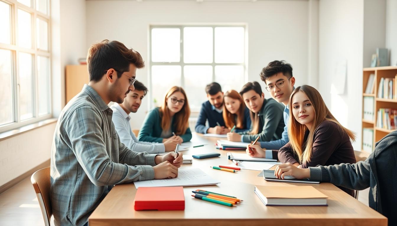 Student using a study guide to organize academic notes
